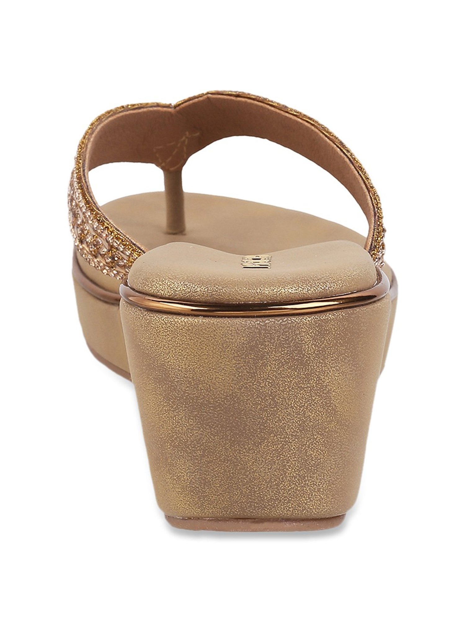 Mochi Women's Antique Gold Thong Wedges