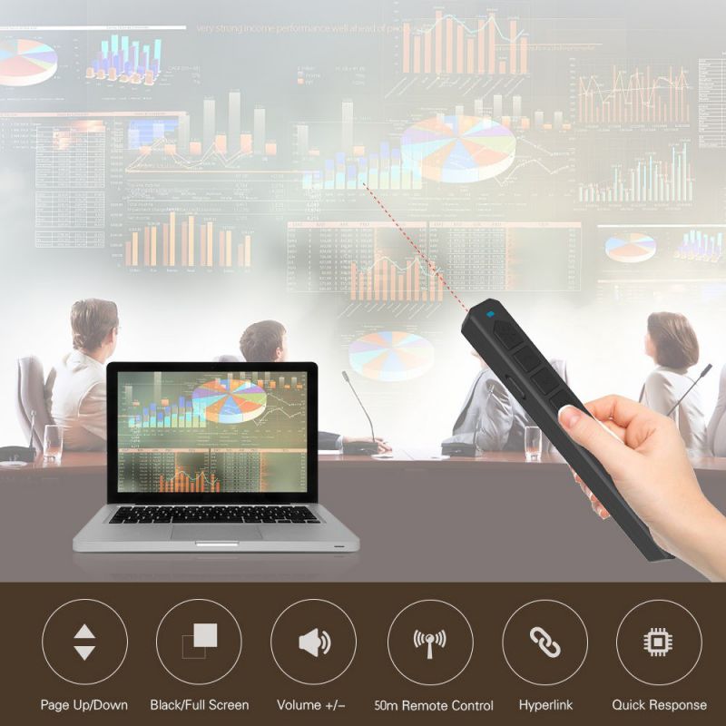 Noomya M100 Powerpoint Presenter PPT Clicker 2.4GHz Red Pointer Wireless Remote with USB Receiver 50 Meters Remote Control Presentation for School Office Teaching Training for Windows MAC System