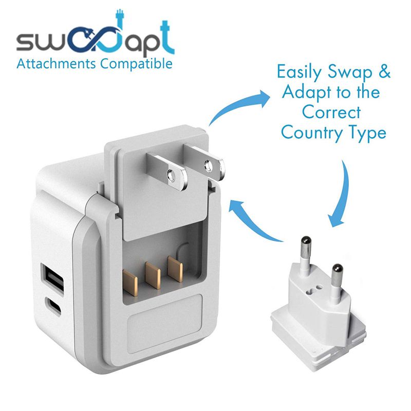 PAK-ME Israel, Jordan, Middle East Travel Adapter Set | Type C, G, H - USB & USB-C Ports + 2 US Outlets