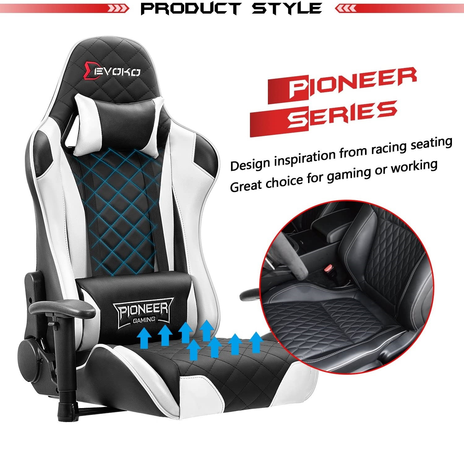 Gaming Chair, Racing Style Computer Desk Chair Padded Armrests Ergonomic Lumbar Support Adjustable Height