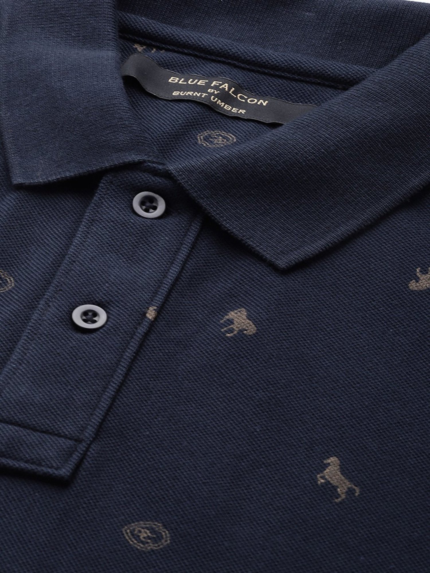 Burnt Umber Navy Regular Fit Printed Polo T-Shirt
