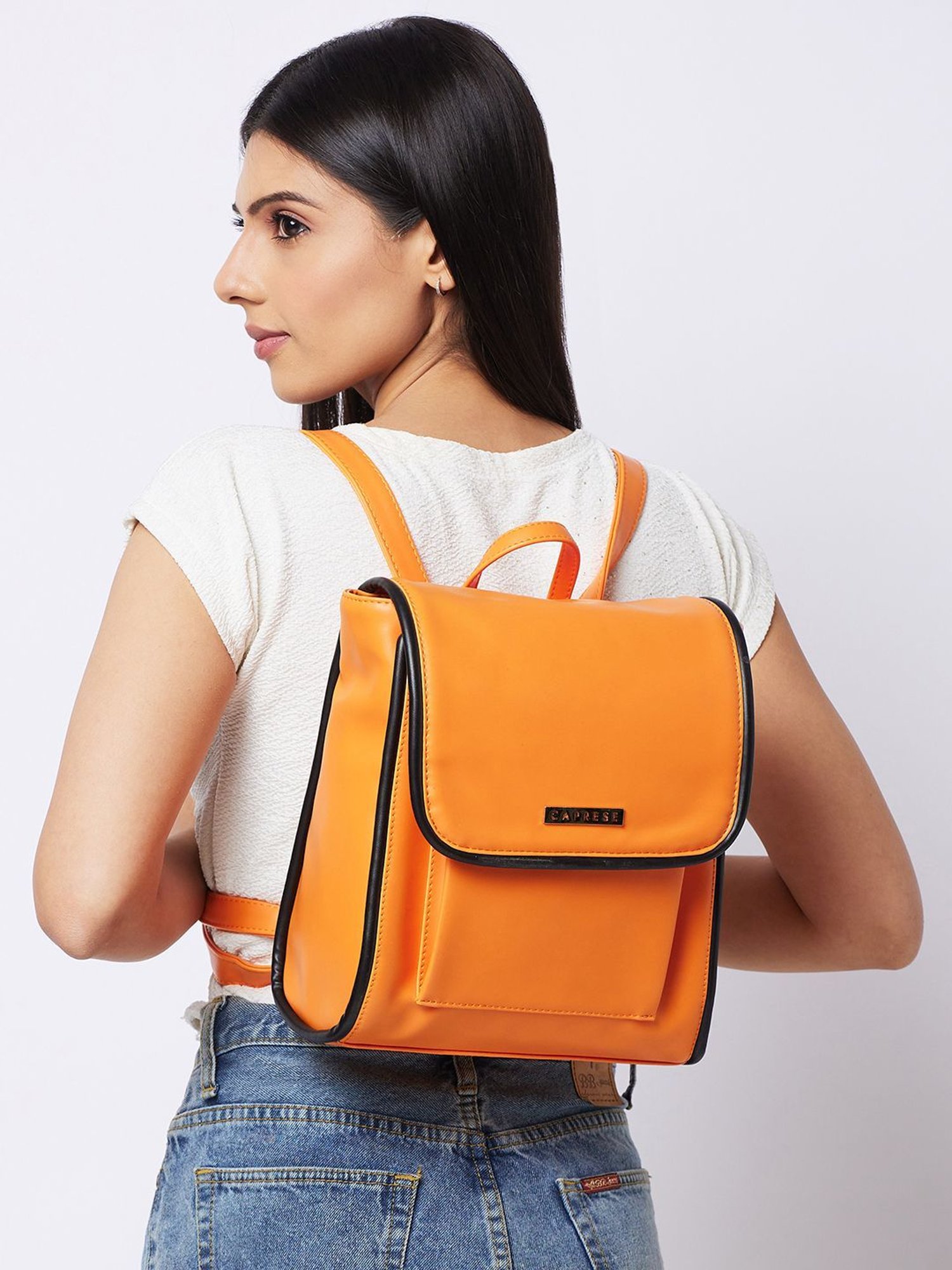 Caprese Orange Faux Leather Medium Laptop Messenger Bag