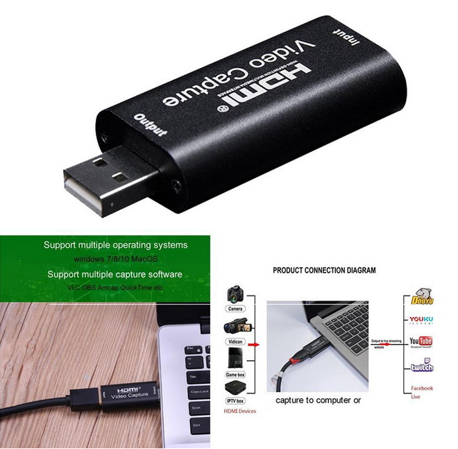 KINGZONE HDMI to USB Video Capture Card 1080P 60Hz Grabber Game/Video Live Streaming