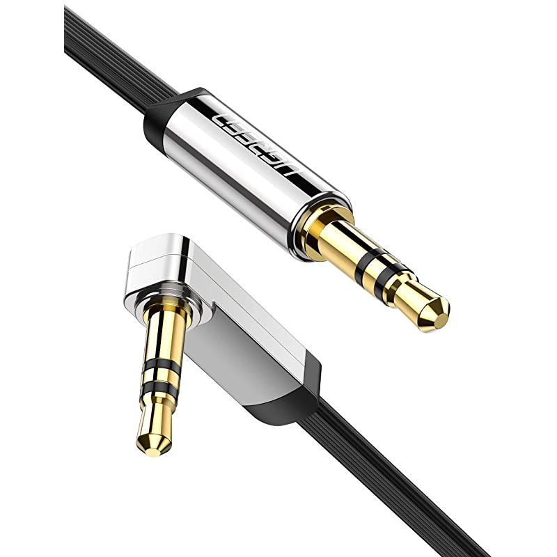 35mm Audio Cable Stereo Aux Jack to Jack Cable 90 Degree Right Angle Auxiliary Cord Compatible for Beats iPhone iPod iPad Tablets Speakers 24K Gold Plated Male to Male Black 3FT