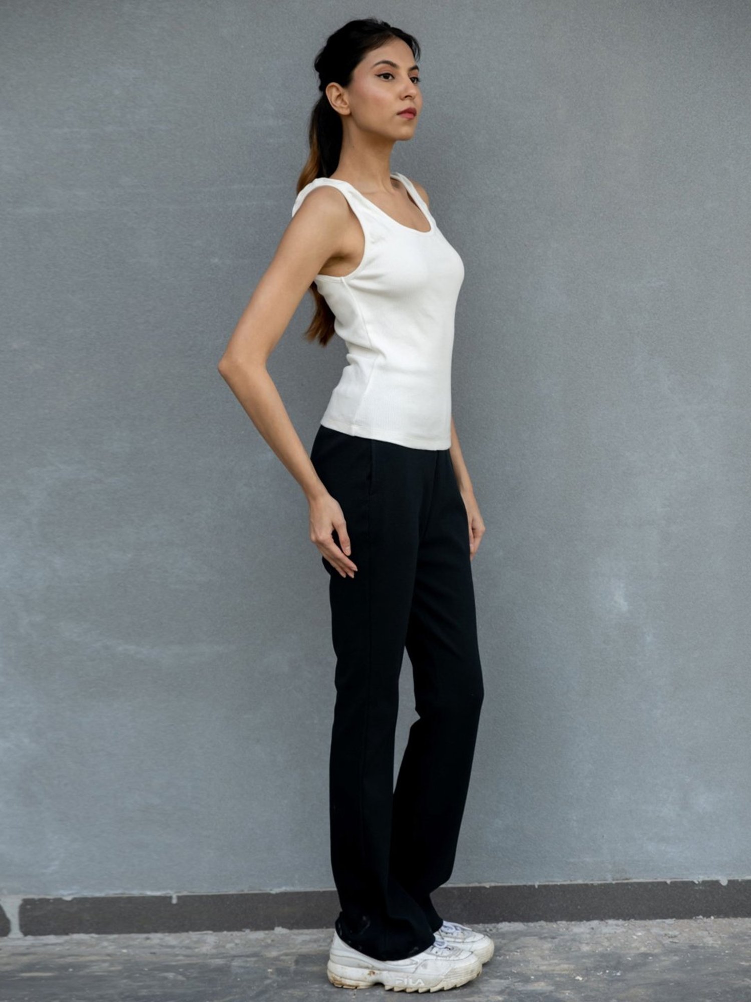 Anousshka Coal Black Ribbed Comfort Pants
