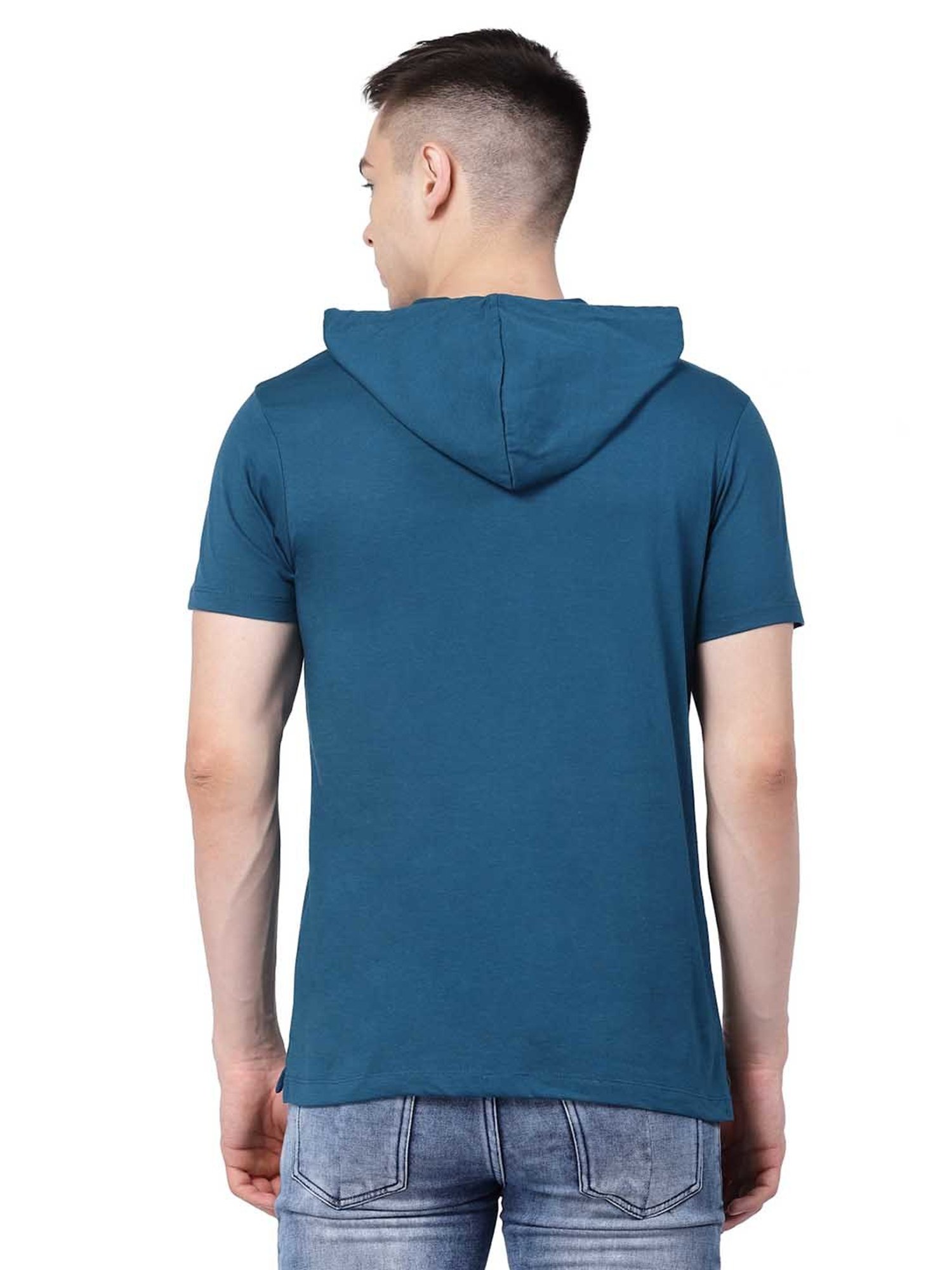 Kalt Teal Regular Fit Hooded T-Shirt