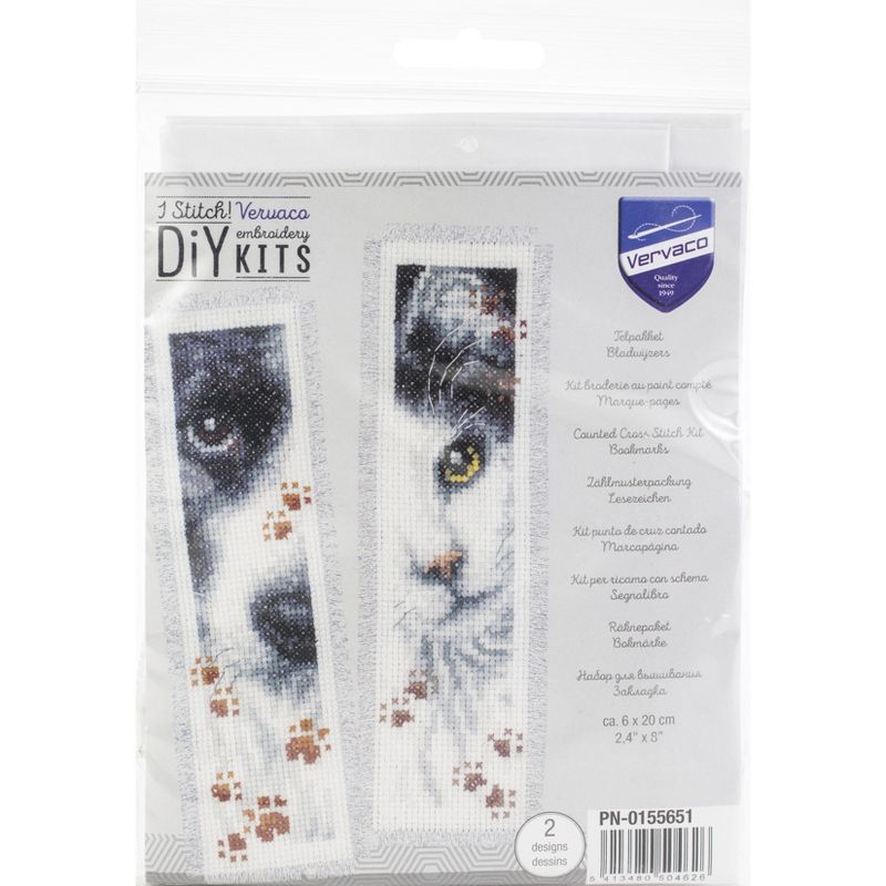 Vervaco Counted Cross Stitch Kit 2.5"X8" 2/Pkg-Dog & Cat Bookmarks On Aida (14 Count)
