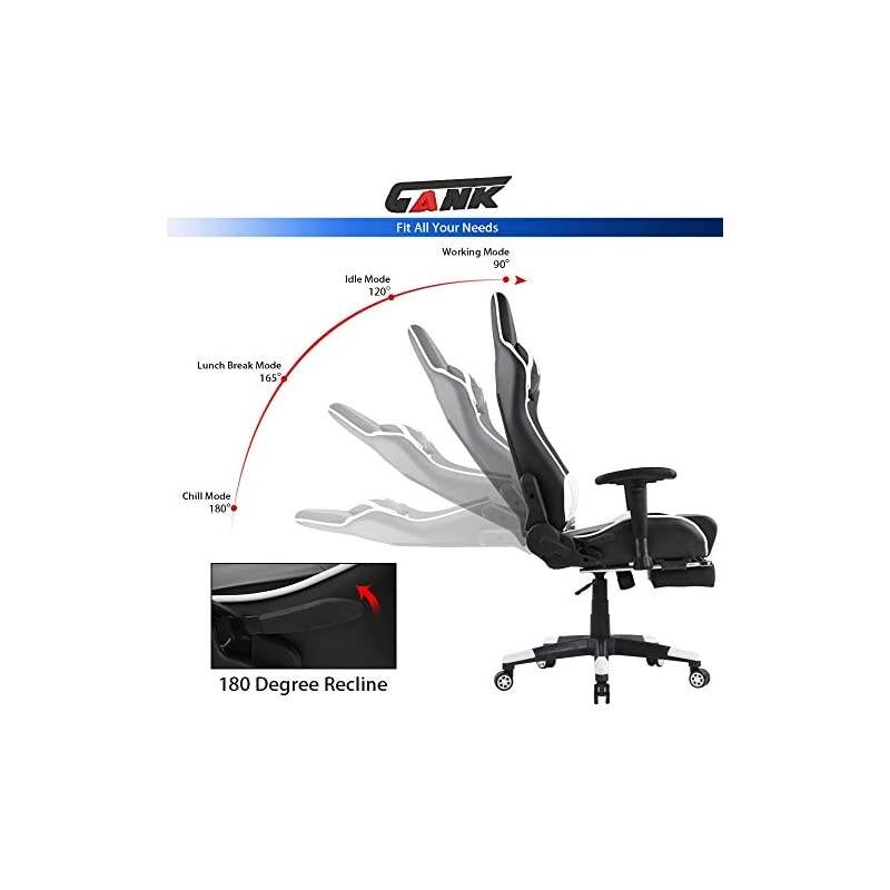 Gaming Chair Racing Chair PU Leather Ergonomic High-Back Adjustable Height Professional E-Sports Chair with Footrest and Lumbar Pillows (White)