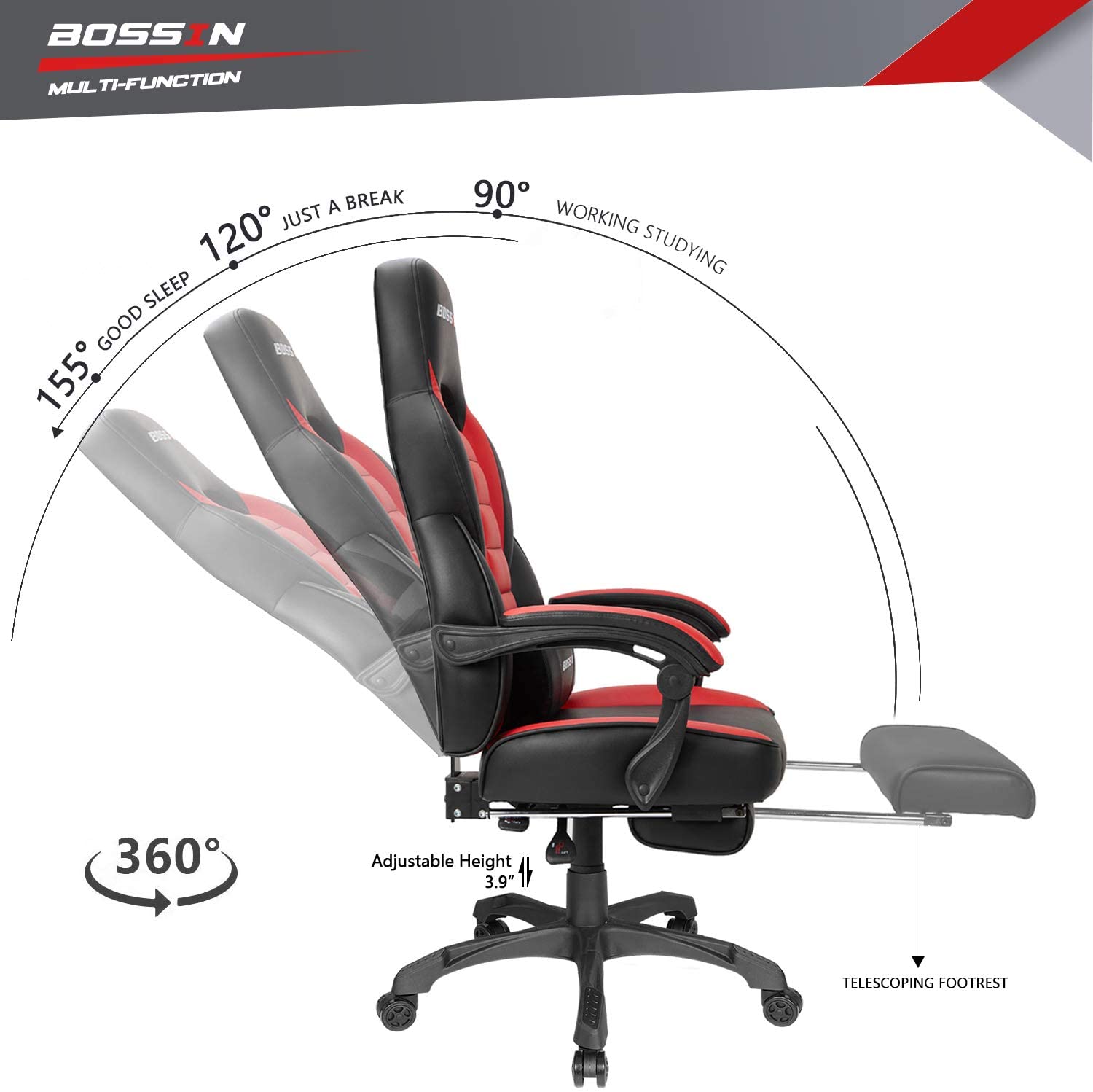 Gaming Chair, Racing Style Computer Desk Chair Padded Armrests Ergonomic Lumbar Support Adjustable Height