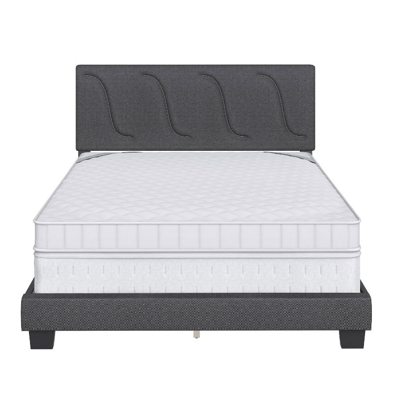 Boyd Sleep VMI0405BKQN Aberdeen Linen Upholstered Queen Platform Bed Frame with Decorative Headboard and Wood Slat Supports, Black Charcoal