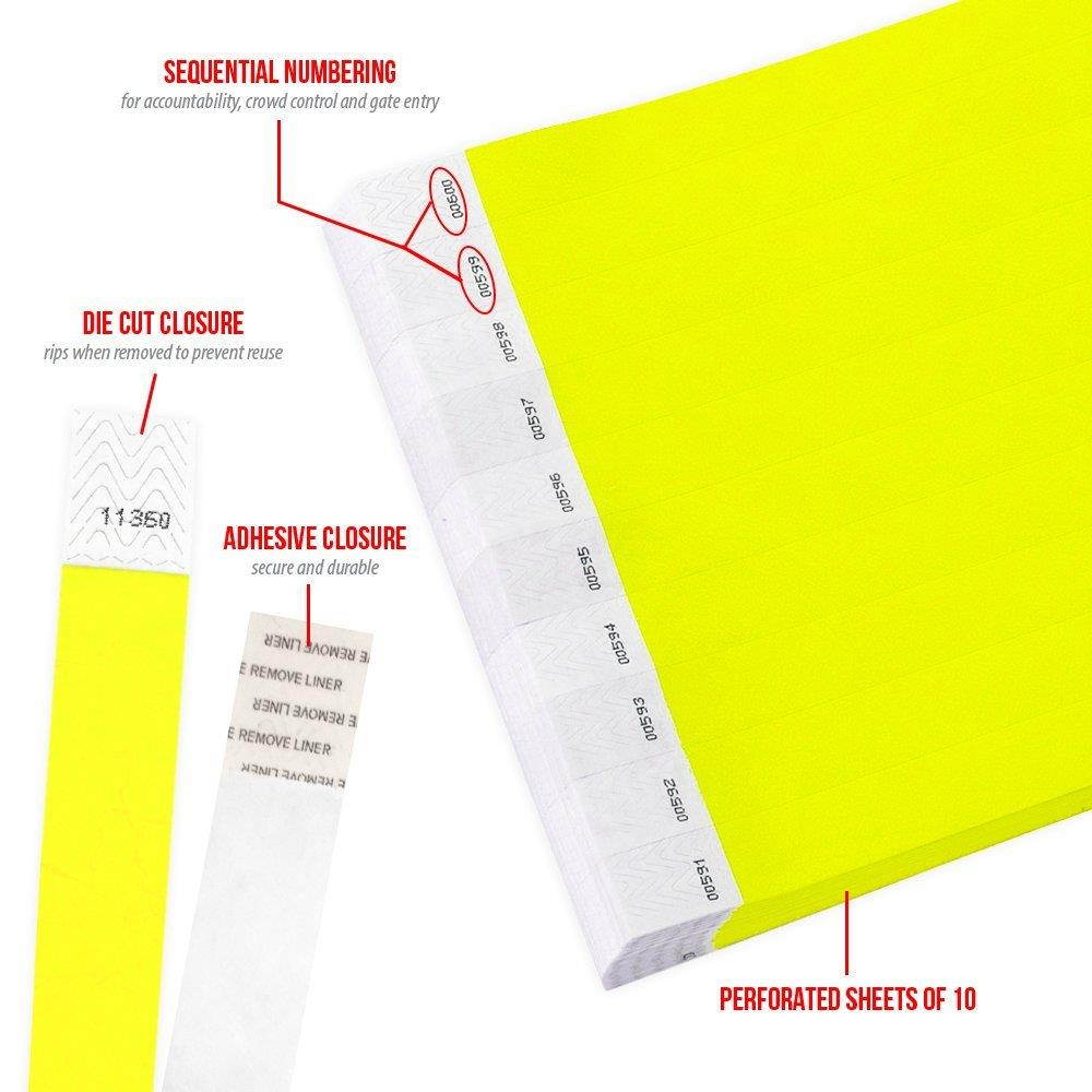 WristCo Neon Yellow 3/4 Inch Premium Black Light Security 500 Count Paper Wristbands For Events