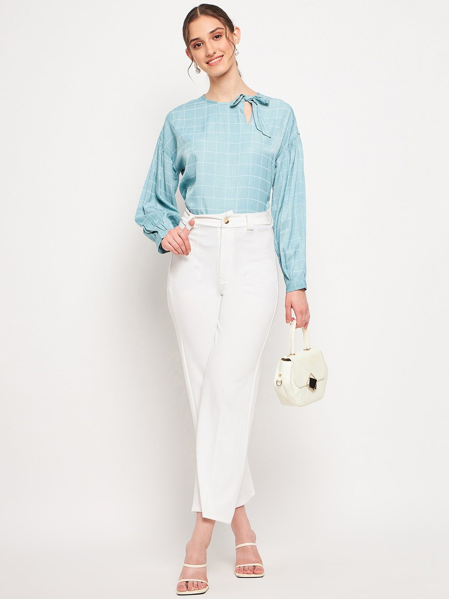 MADAME Aqua Checks Top