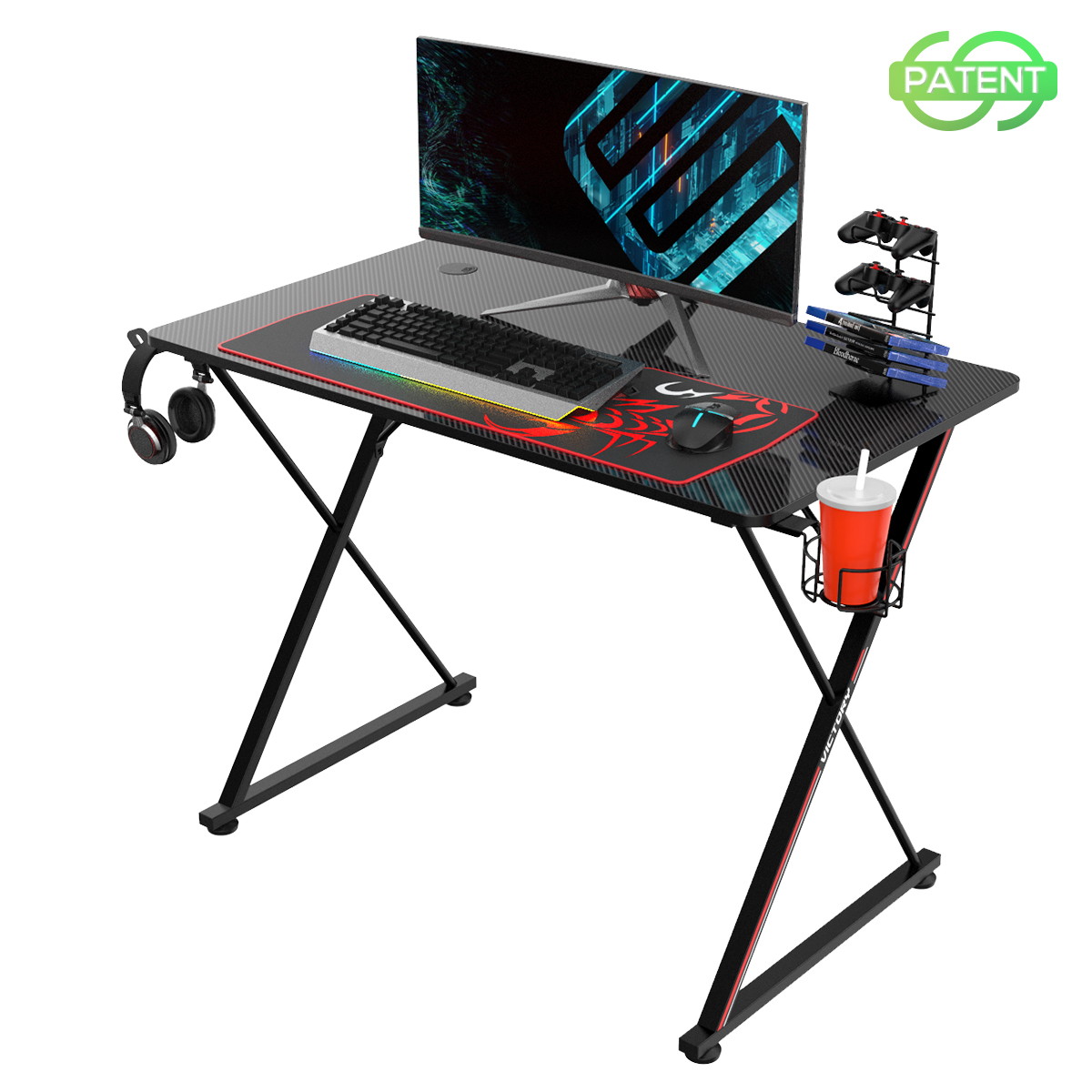 EUREKA ERGONOMIC Gaming Desk 39" Home Office Gaming Computer Desk, X Shaped Gamer Workstation PC Table with Controller Stand Cup Holder Headphone Hook Mousepad, Black