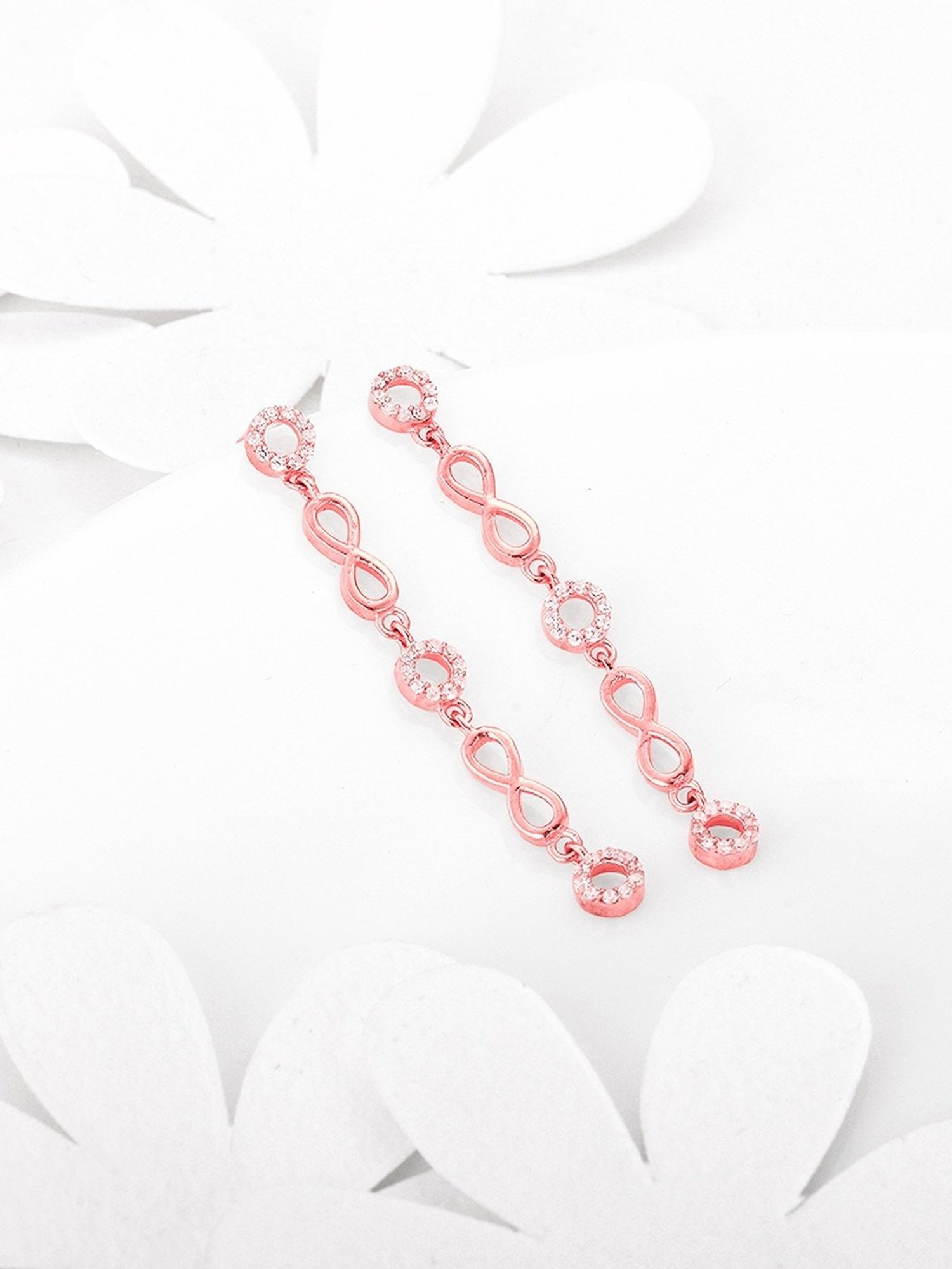 GIVA 92.5 Sterling Silver Rose Gold Infinite Connections Dangler Earrings