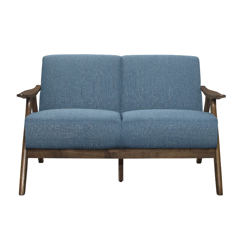 Lexicon 1138BU-2 Damala Collection Retro Inspired Love Seat Couch, Polyester Fabric, Walnut Frame, Blue