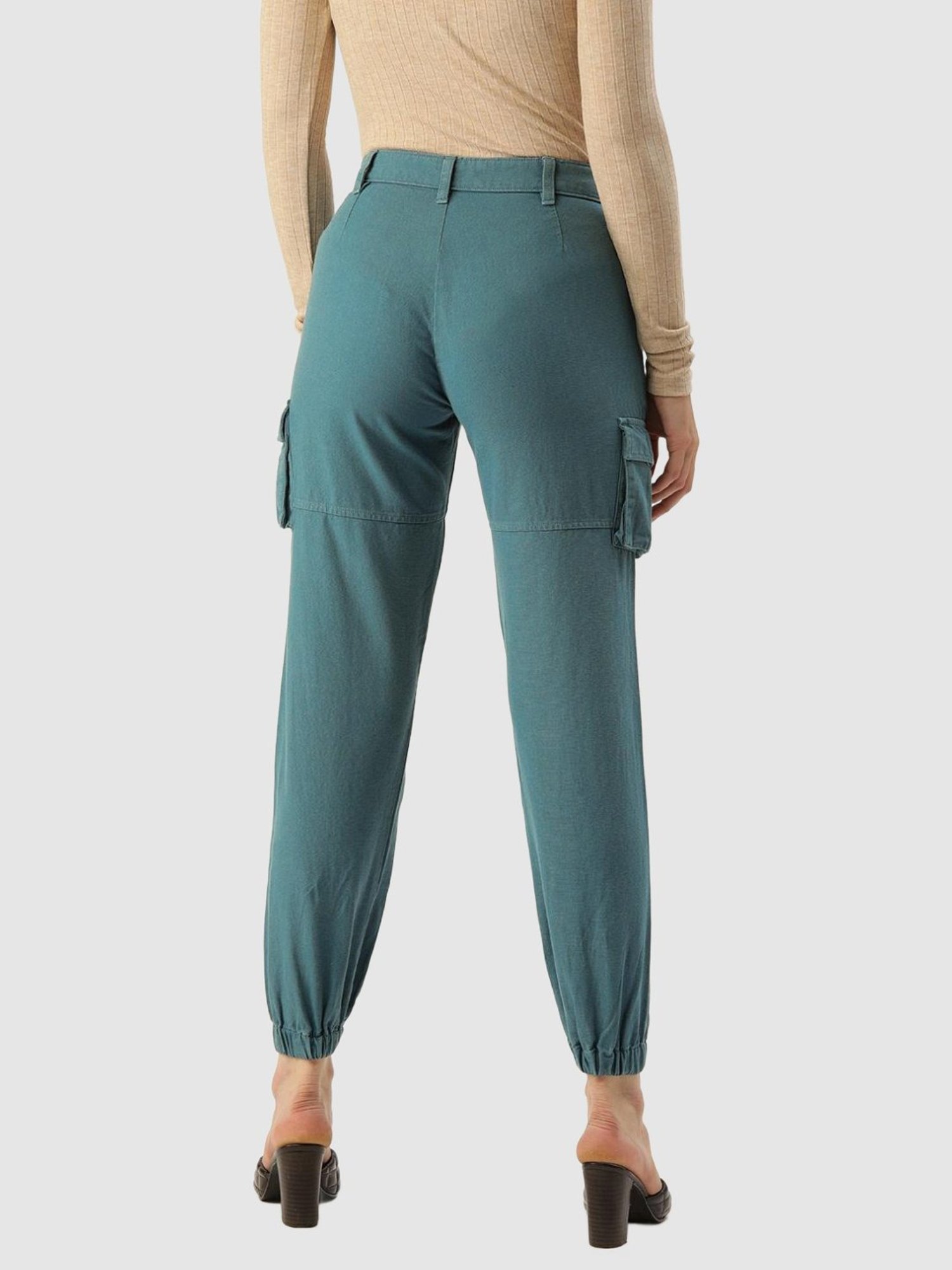 IVOC Teal Cotton Regular Fit Mid Rise Joggers