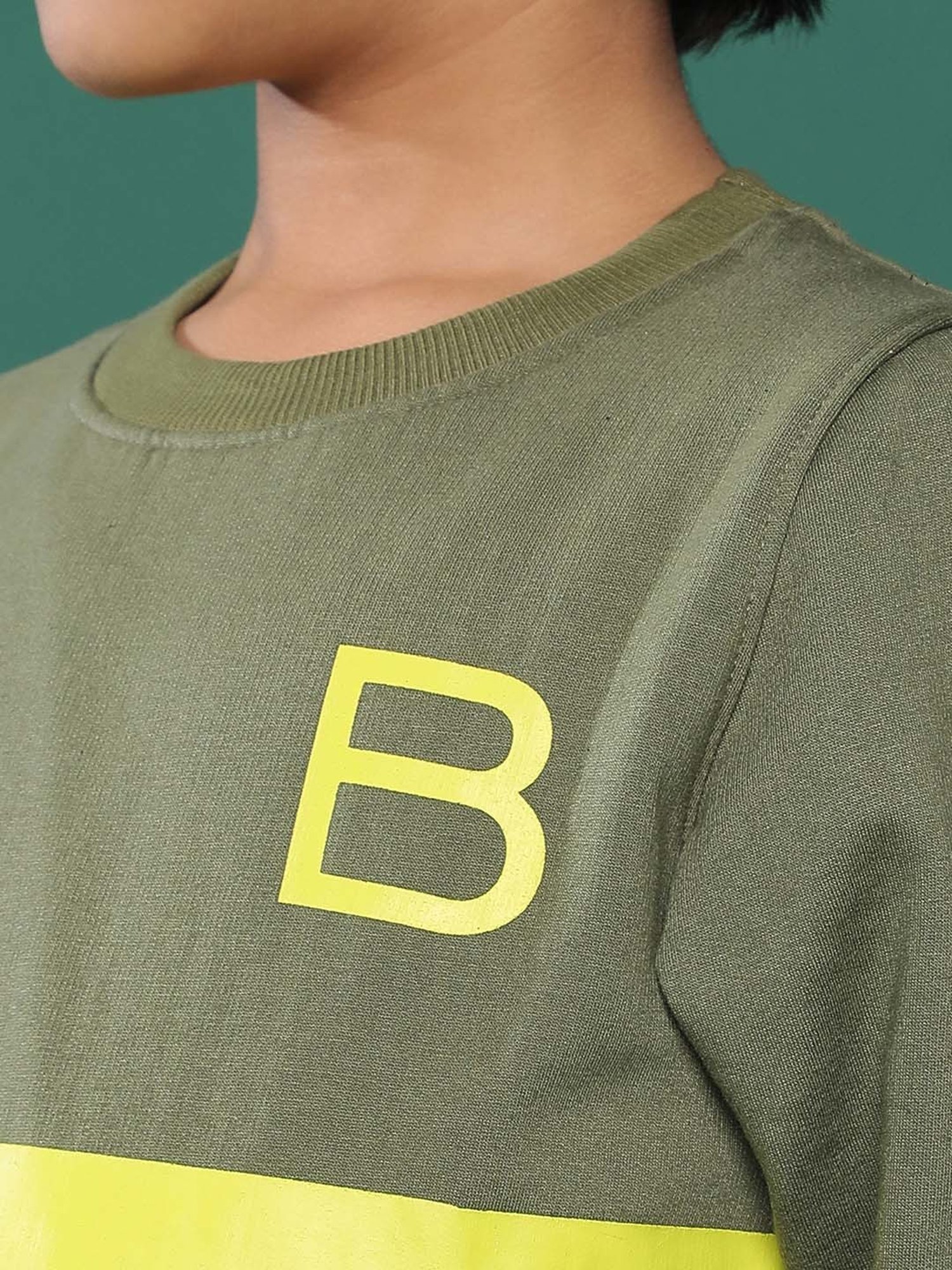 Tales & Stories Kids Olive Cotton Striped Full Sleeves Sweatshirt