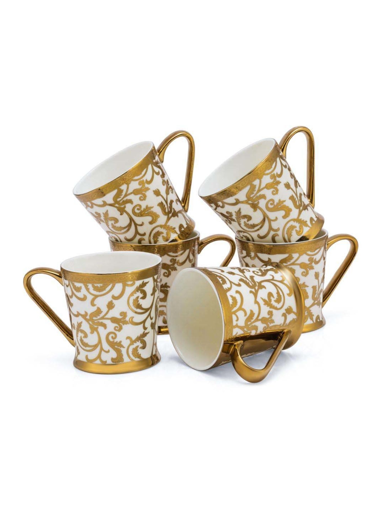 Clay Craft Peter Ebony Golden & White Ceramic Coffee Mugs (0.18 L) - Set of 6
