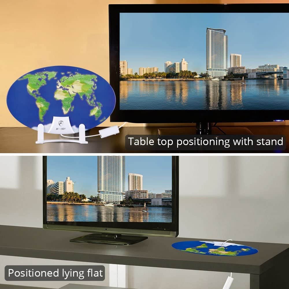 HDTV Antenna,ANTOP Amplified TV Antenna Indoor 3D Pattern Design 50 Miles Omni-Directional Reception Range with 10ft High Performance Coaxial Cable