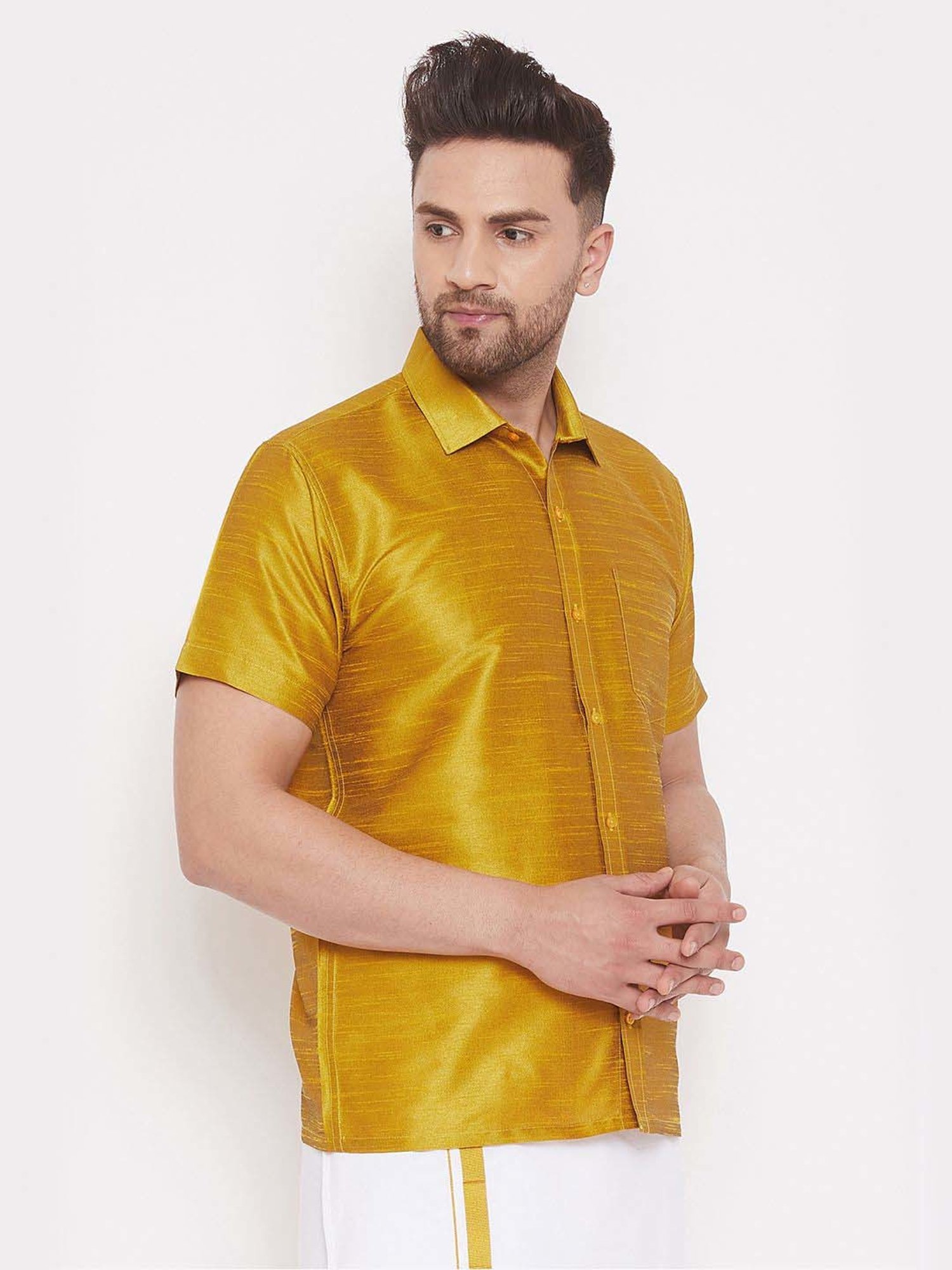 Vastramay Mustard Regular Fit Ethnic Shirt