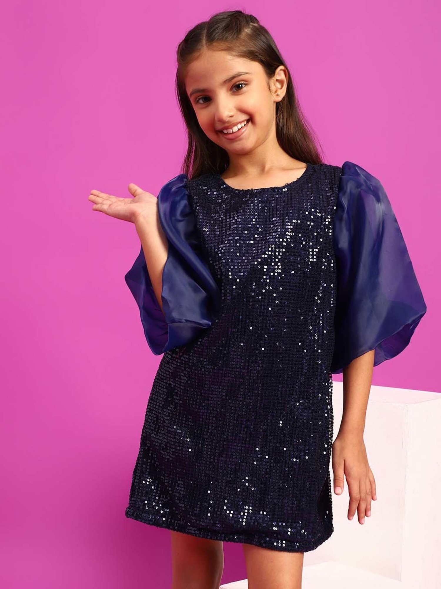 Tales & Stories Kids Navy Embellished Dress