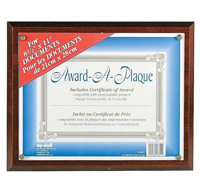 Nudell Award-A-Plaque Document Holder Acrylic/Plastic 10-1/2 x 13 Walnut 18811M