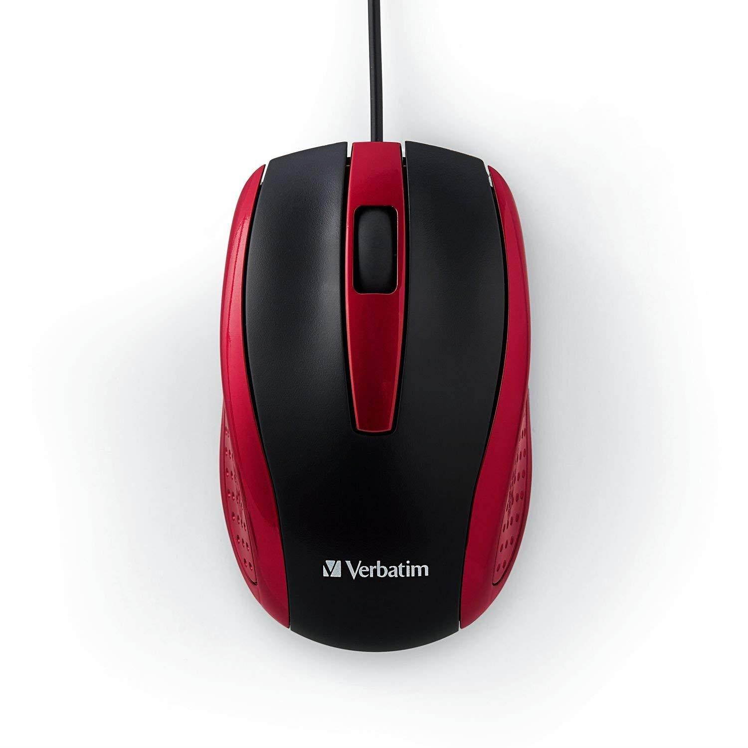 Verbatim Optical Mouse - Wired with USB Accessibility - Mac & PC Compatible - Red
