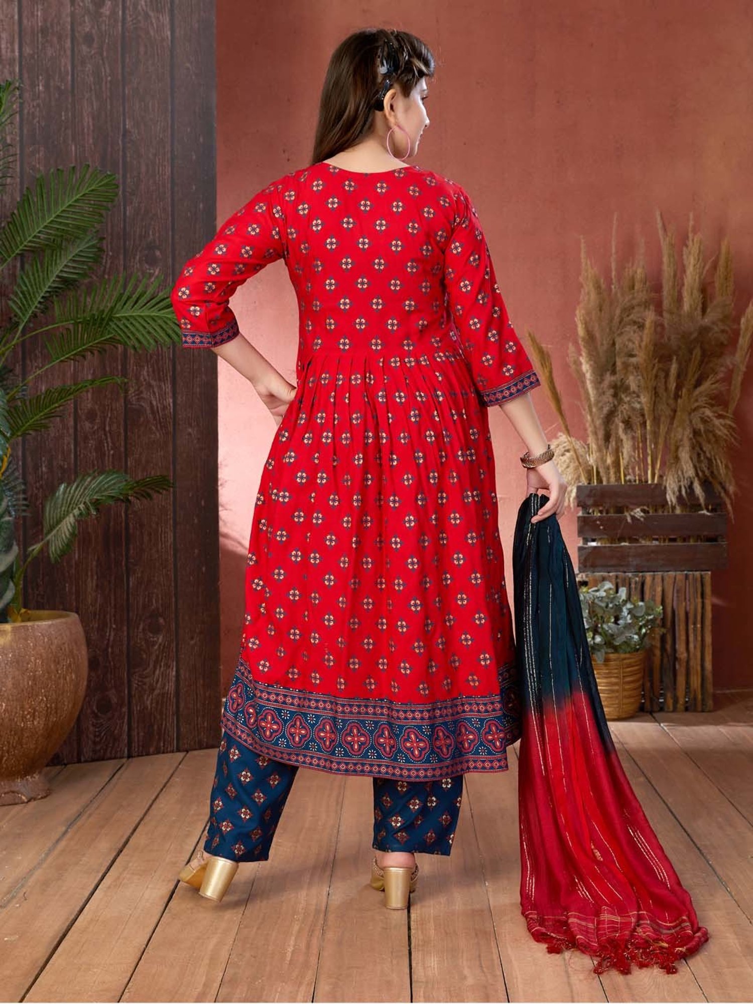 Peppermint Kids Navy Regular Fit Kurta Set