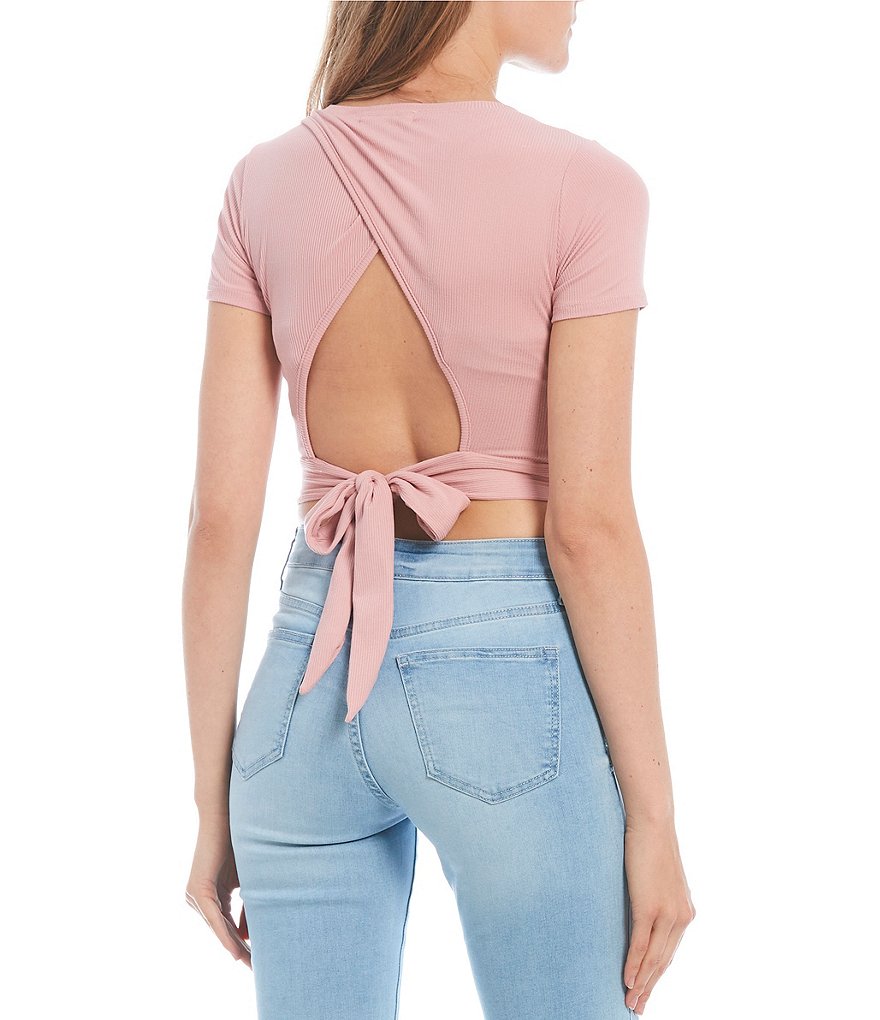 Evolutionary Short-Sleeve Tie-Back Knit Top