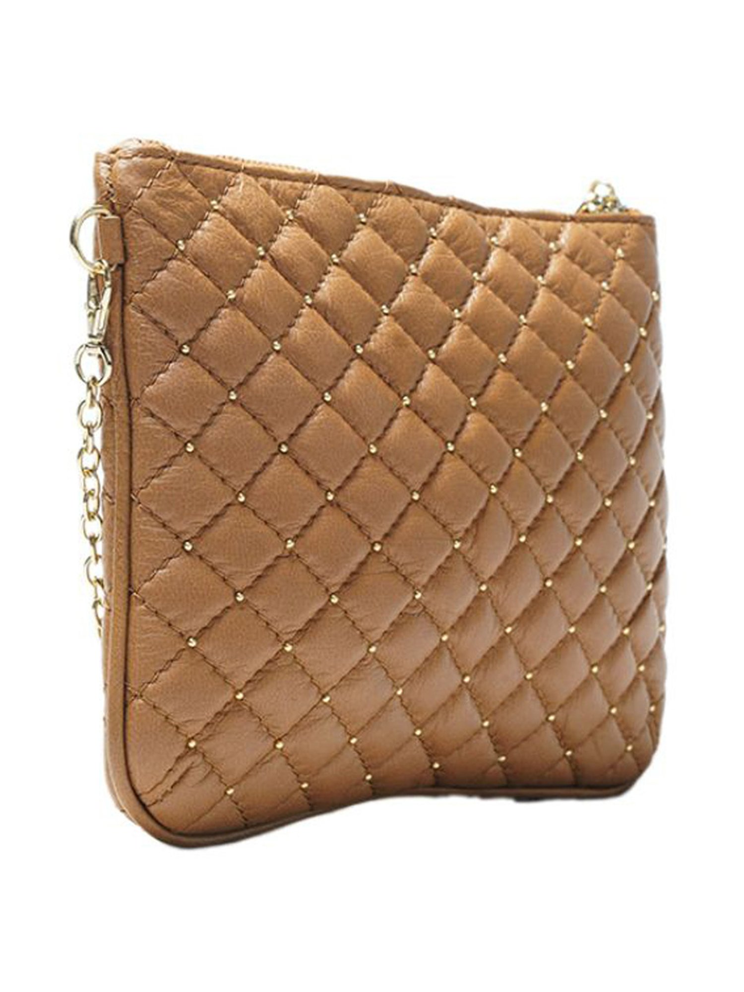 RI2K London Tan Leather Medium Quilted Cross Body Bag