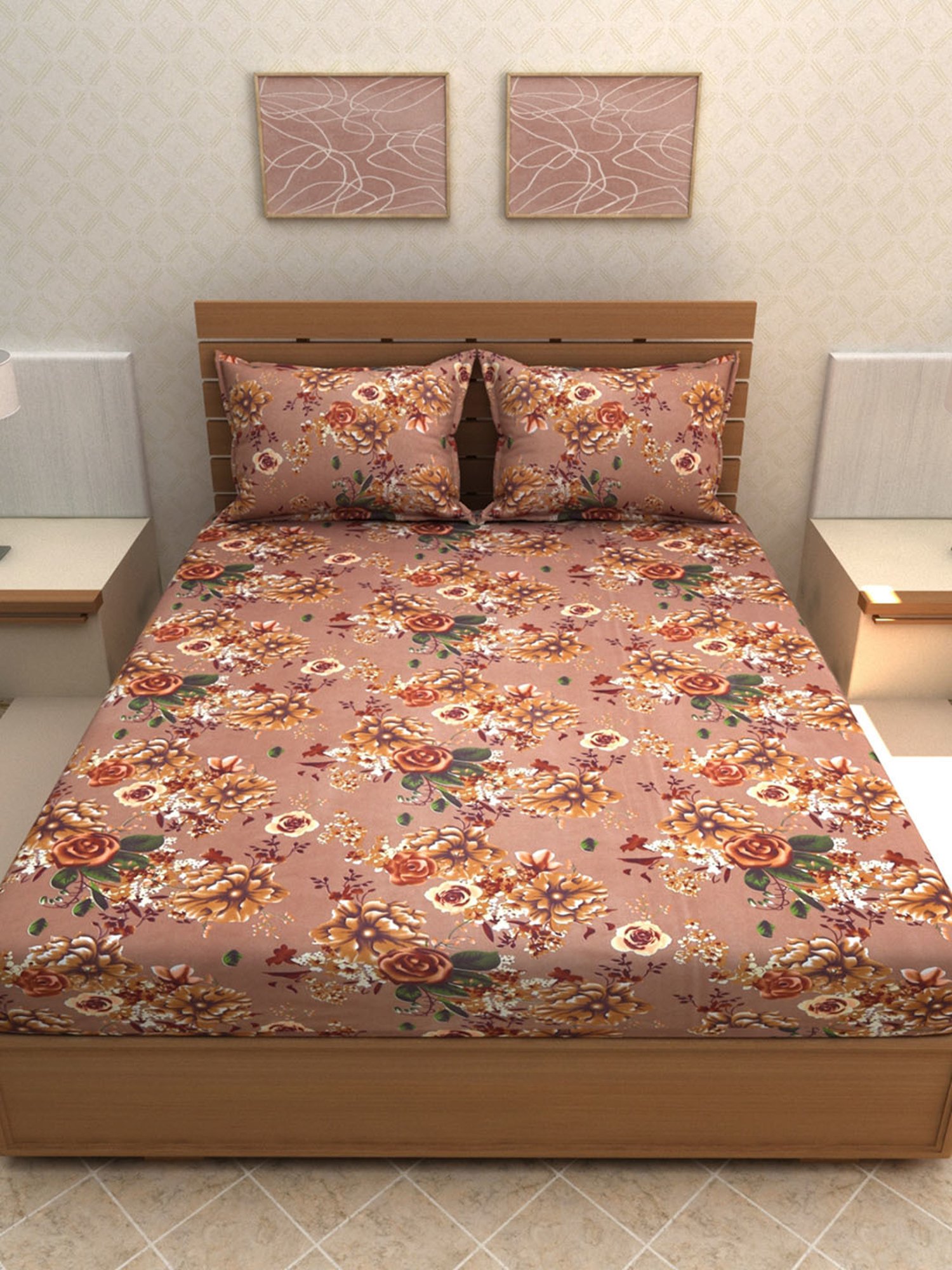 Romee Brown Microfibre Floral Bed Sheets