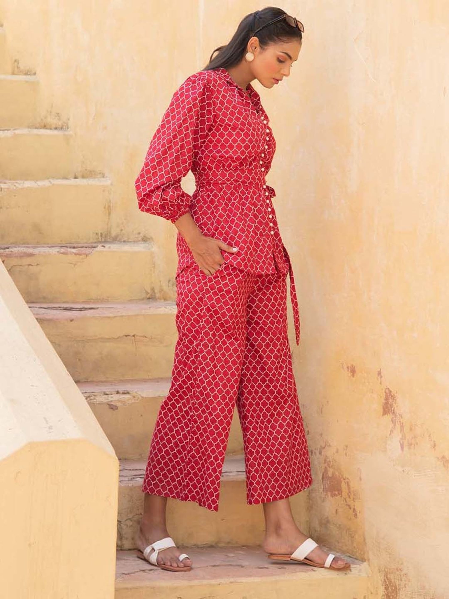 KAORI BY SHREYA AGARWAL Red Cotton Printed Co-Ords Set