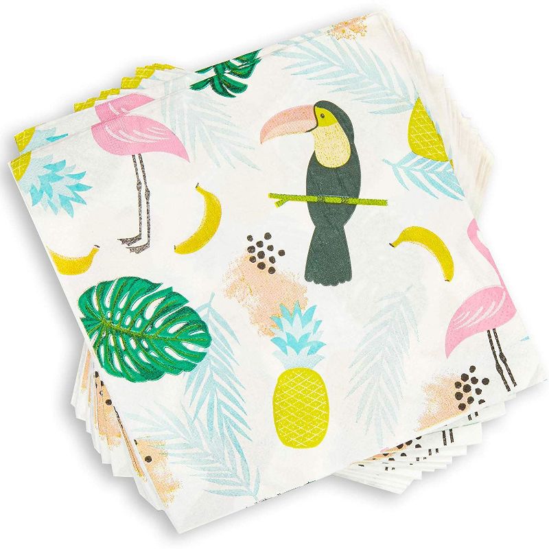 Sparkle and Bash 100 Pack Tropical Disposable Luncheon Paper Napkins 6.5" for Birthday Party Decorations