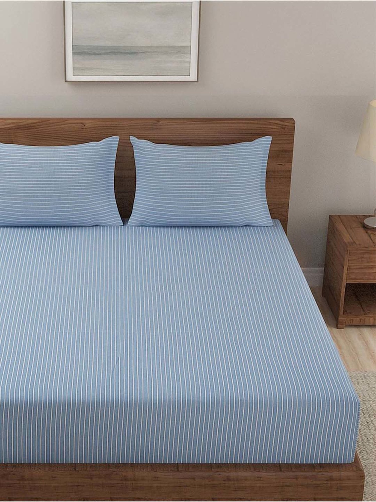 Fabindia Blue Cotton 92 TC Single Bed Sheet With Pillow Cover