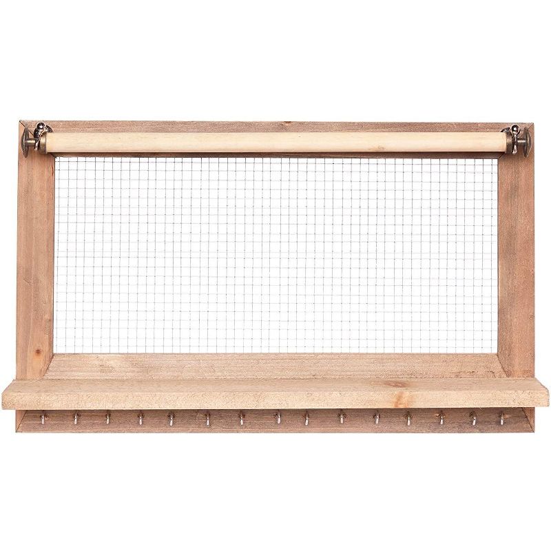 Farmlyn Creek Wooden Hanging Jewelry Organizer, Rustic Wall Display with Hooks (15.75 x 9.3 x 2.75 In)