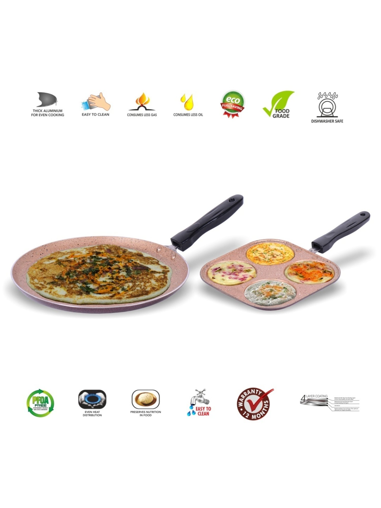 Sumeet Nonstick Granite Finish 2Pc OMEGA Cookware Set  (Dosa Tawa+ Mini Multi Snack Maker)