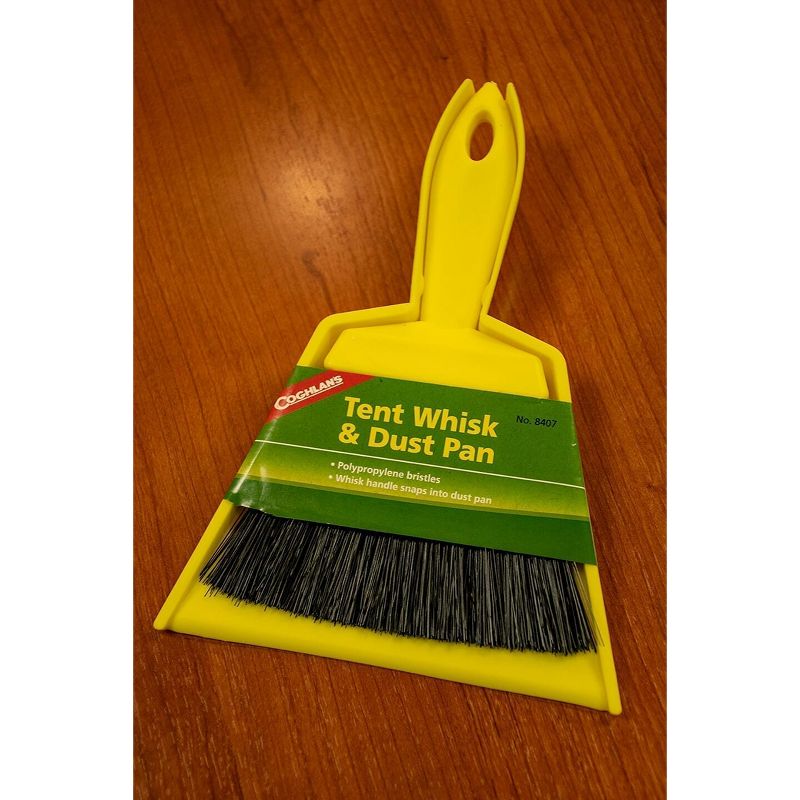Coghlan's Tent Whisk & Dust Pan, Plastic Broom Sweeper Snaps into 8 1/2" Bin