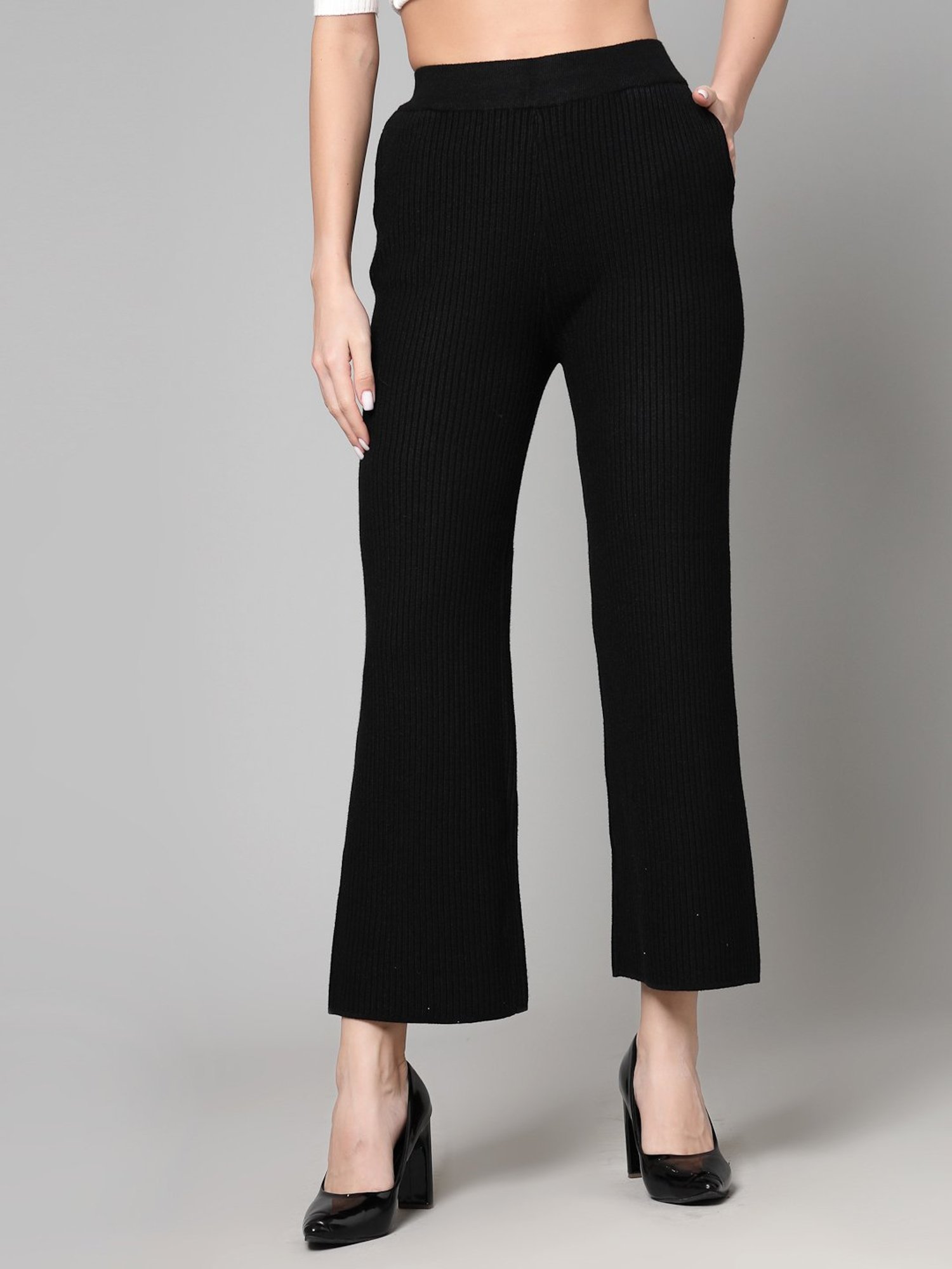 Mafadeny Black Regular Fit Mid Rise Palazzos