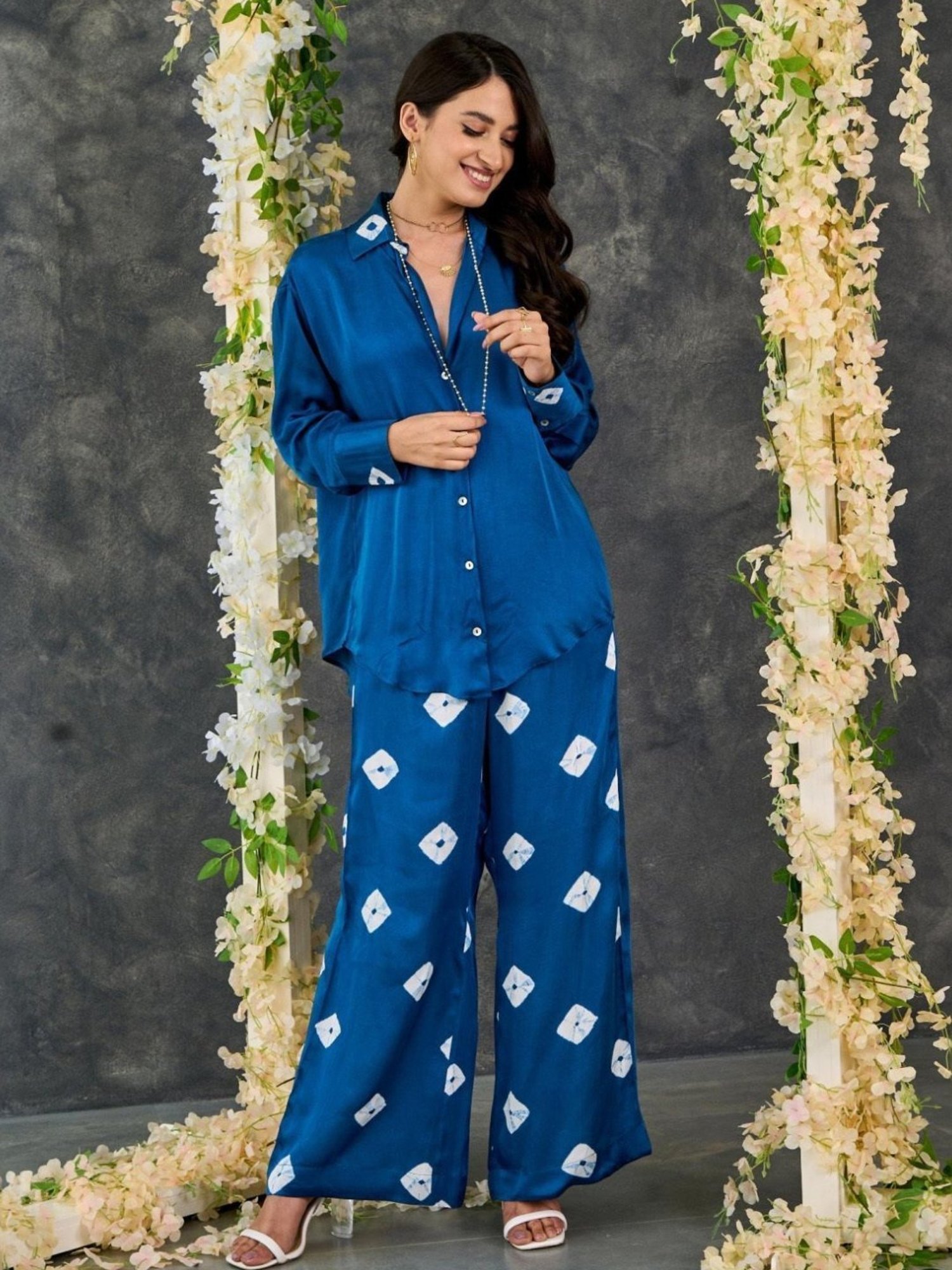Gulaal Indigo Bandhani Modal Satin Shirt with Pant