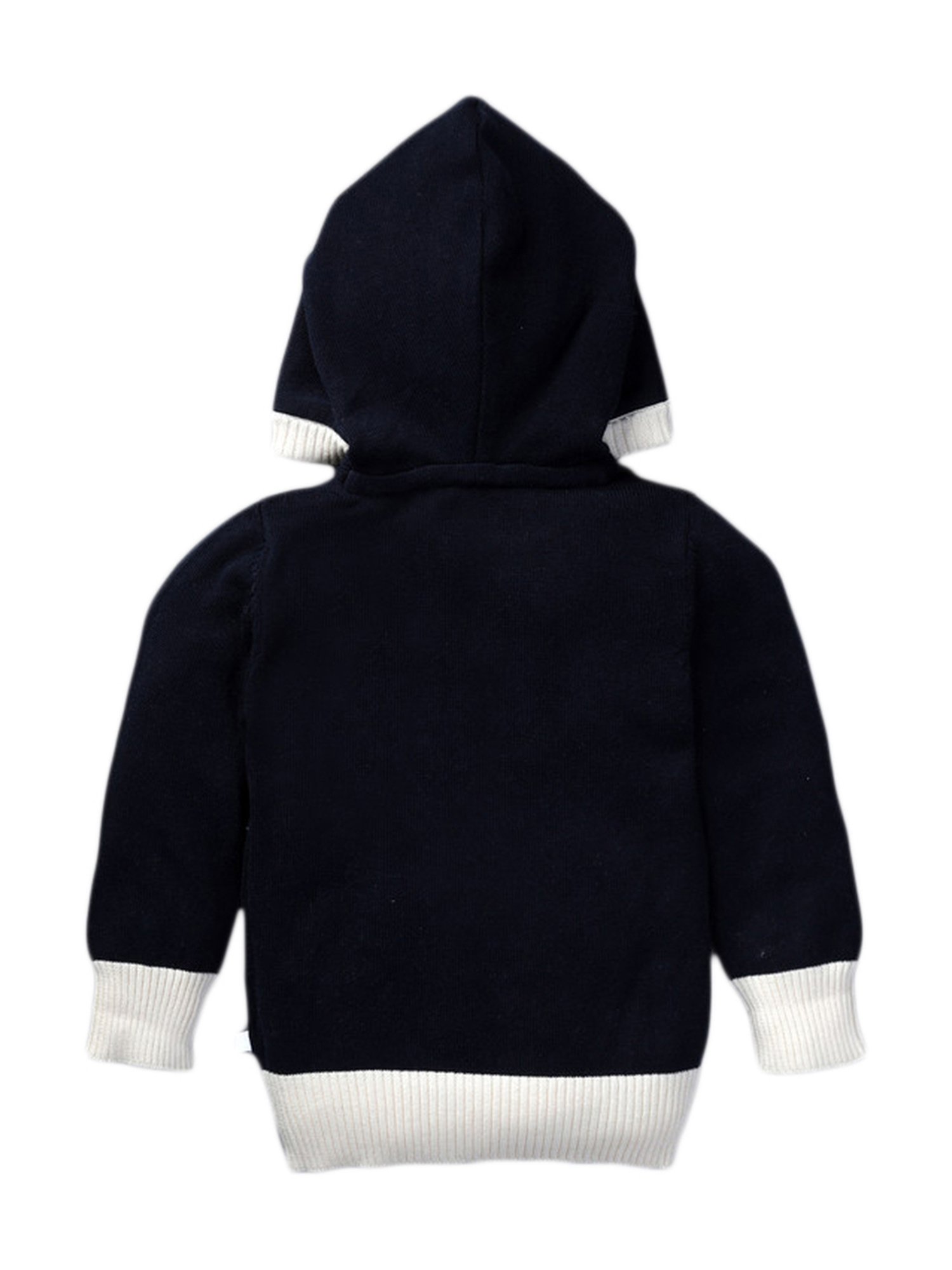 Pranava Kids Navy Cotton Color Block Pattern Hooded Sweater