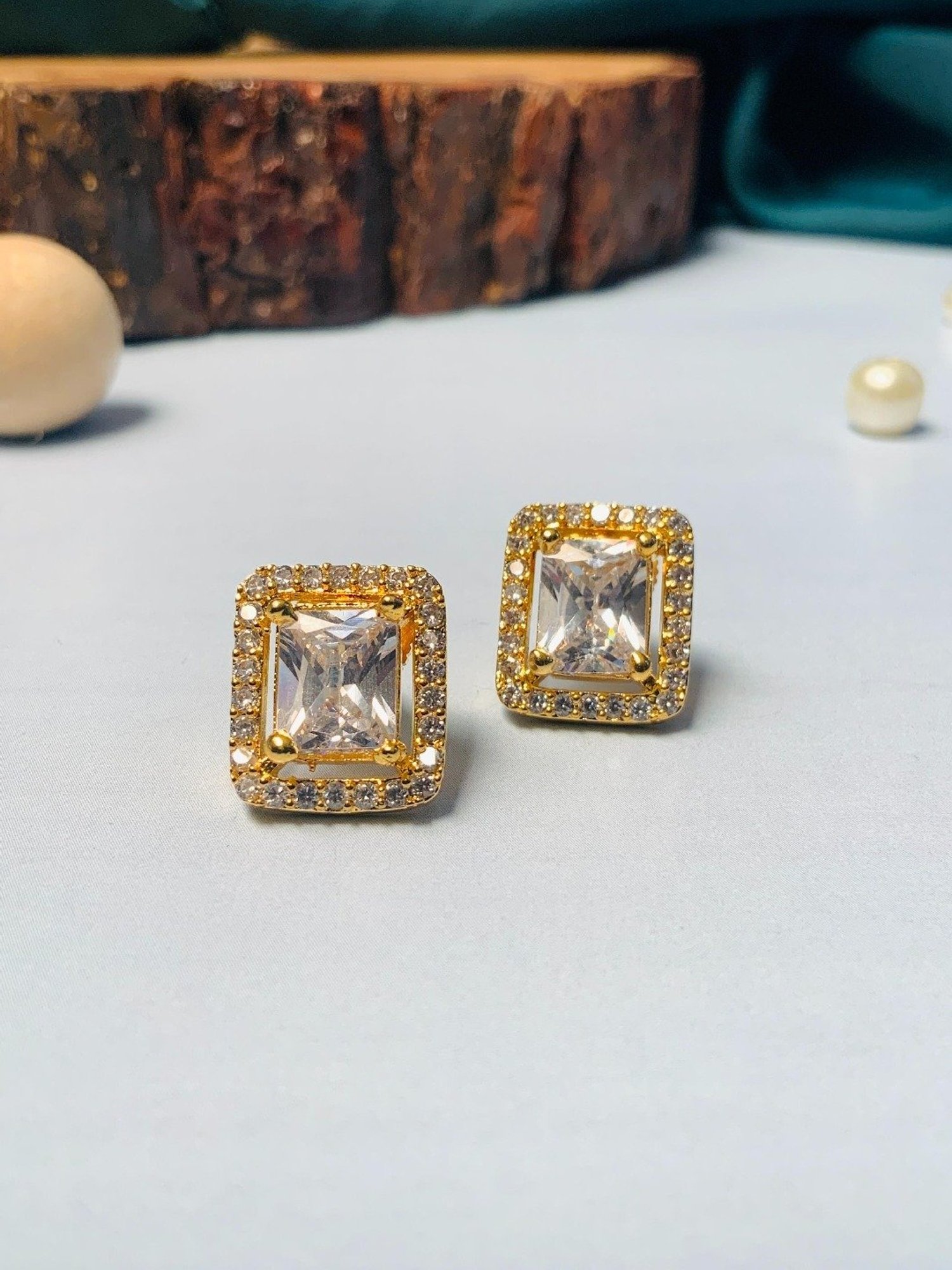 Abdesigns Gold-Plated American Diamond Stud Earrings