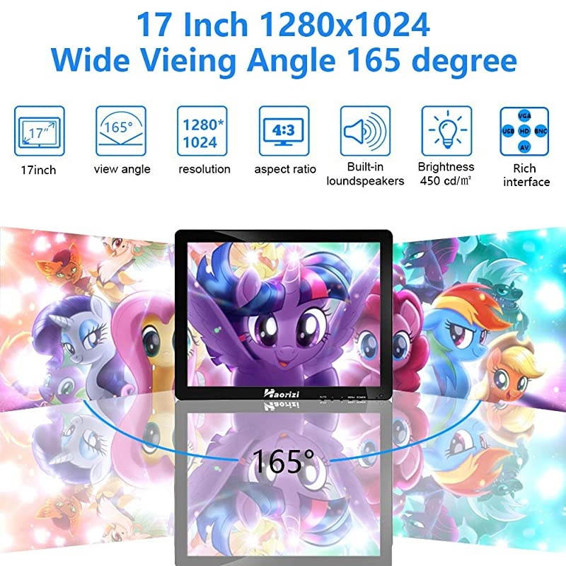 17" Inch Monitor 1280x1024 HDMI Monitor 4:3 TFT LCD Color Screen with BNC/VGA/AV/HDMI/USB Earphone Outputfor PC Laptop Security Monitoring Built-in Speaker
