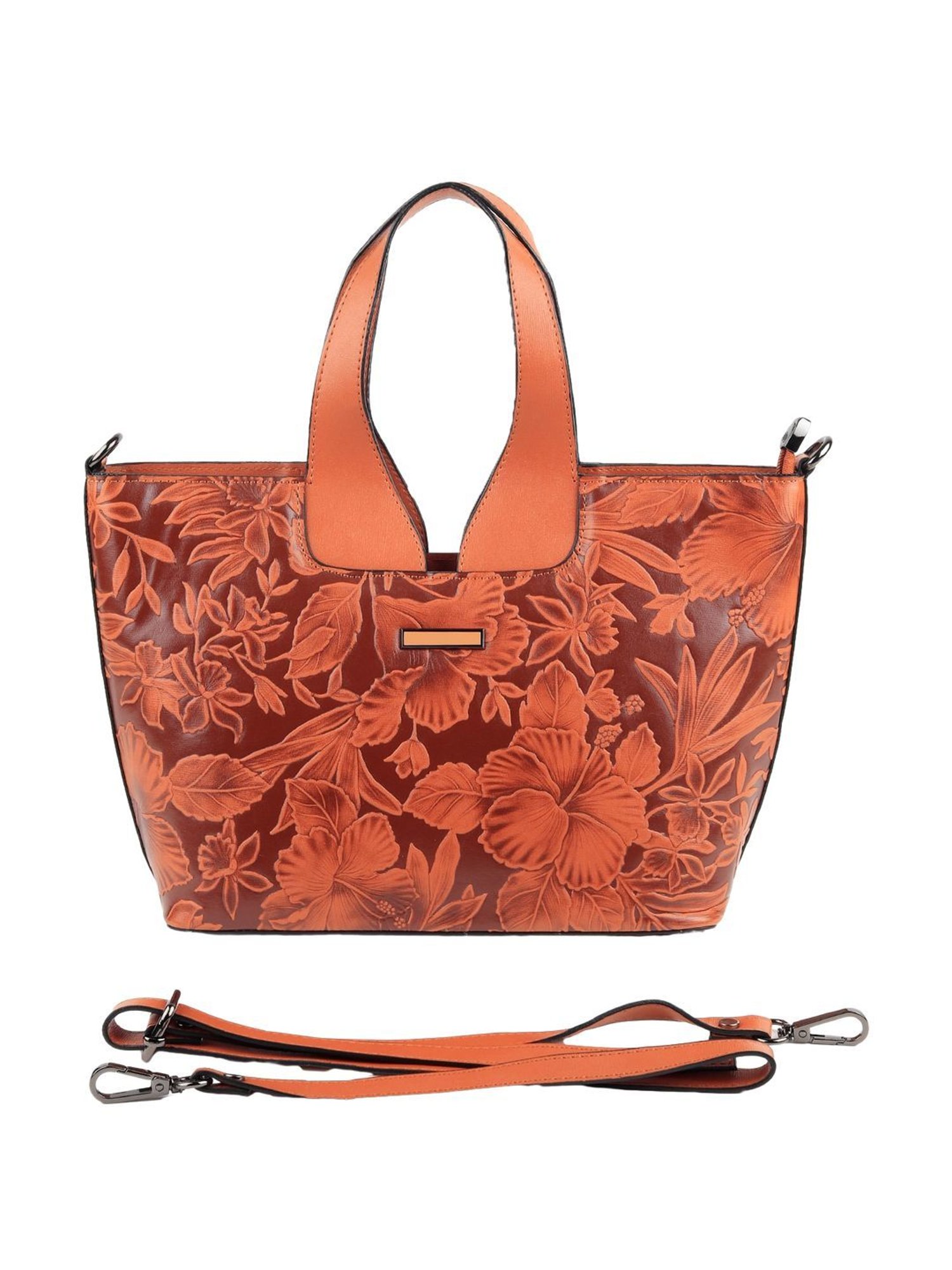 Odette Orange & Brown Floral Tote Handbag