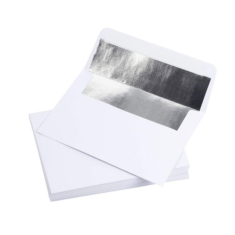 Best Paper Greetings 50-Pack A7 Silver Foil Lined Flap Envelopes for Wedding, Graduation (7 x 5 in)