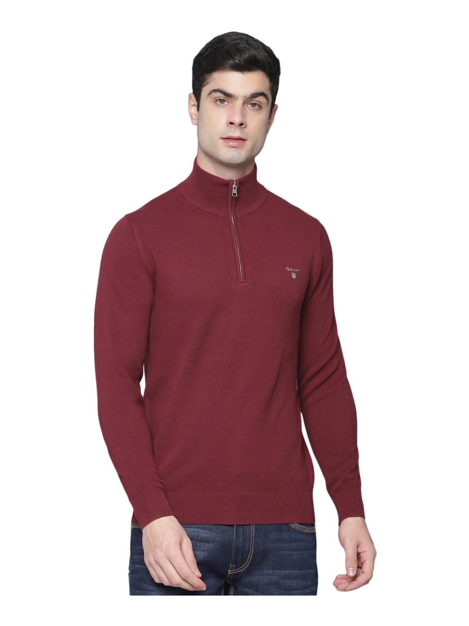 Gant Red Regular Fit Self Pattern Sweater