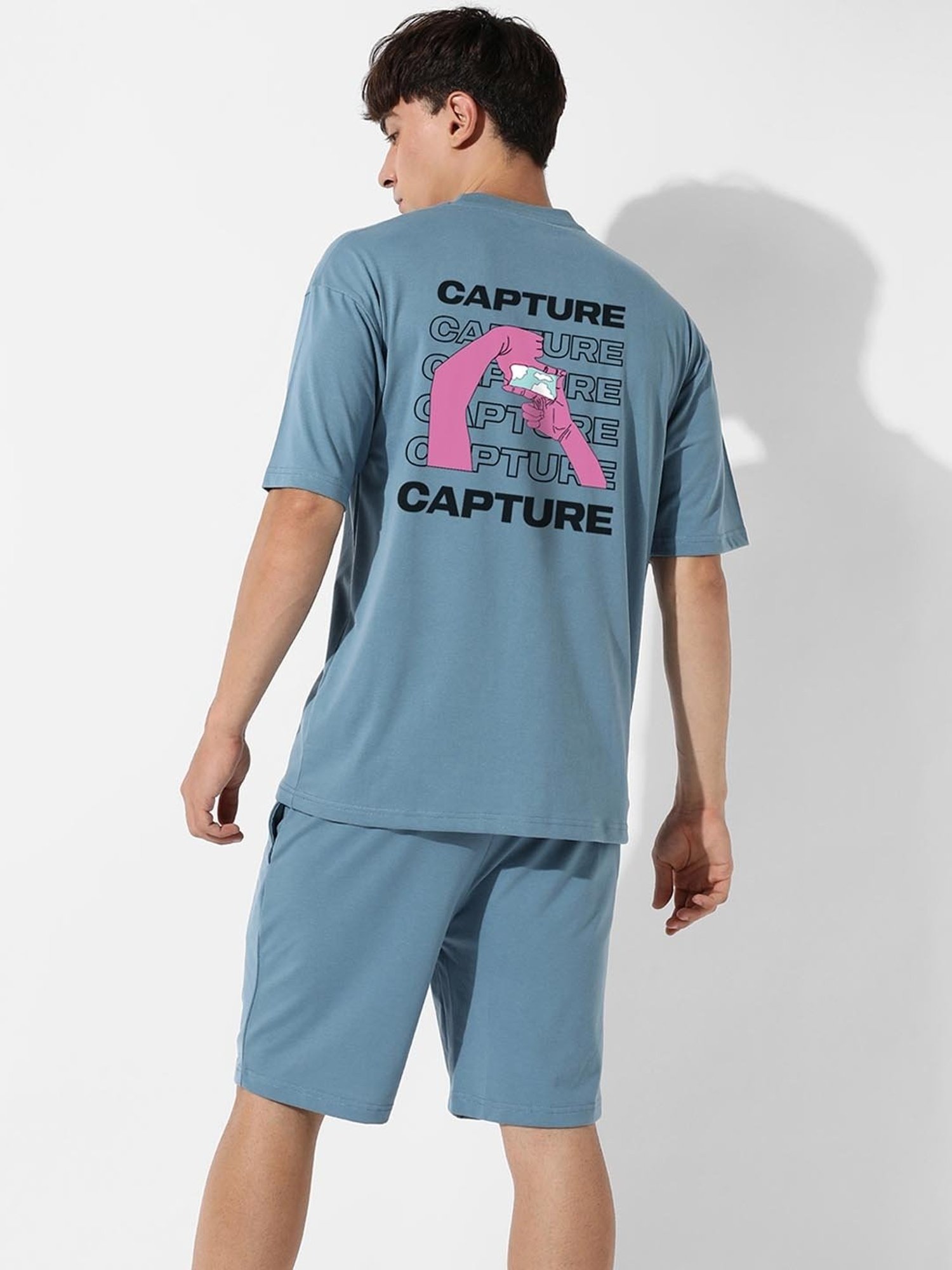 Campus Sutra Blue Regular Fit Oversized Capture Printed Co-Ord Set