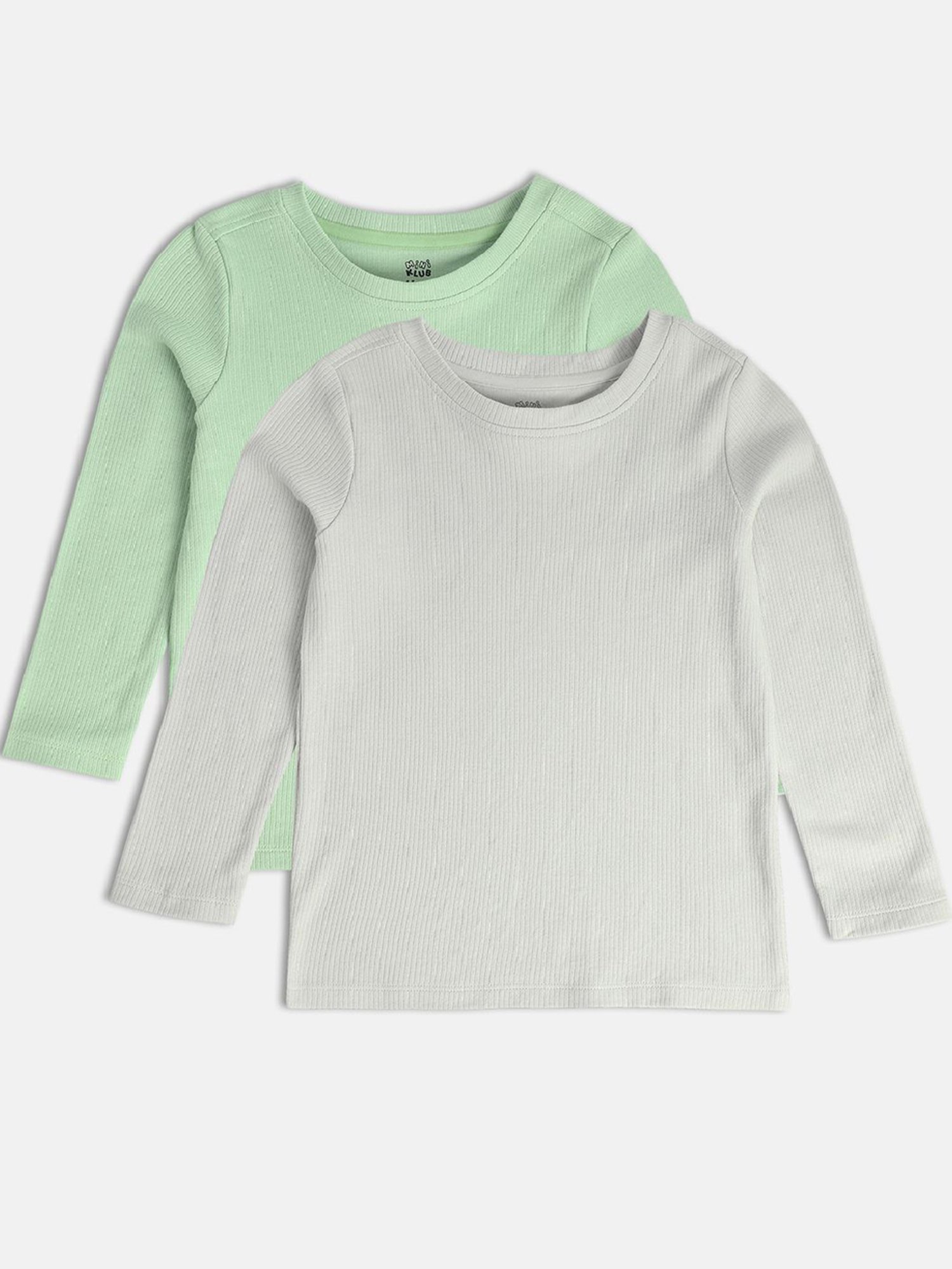 MINIKLUB Kids Green & Grey Solid Full Sleeves T-Shirt (Pack Of 2)