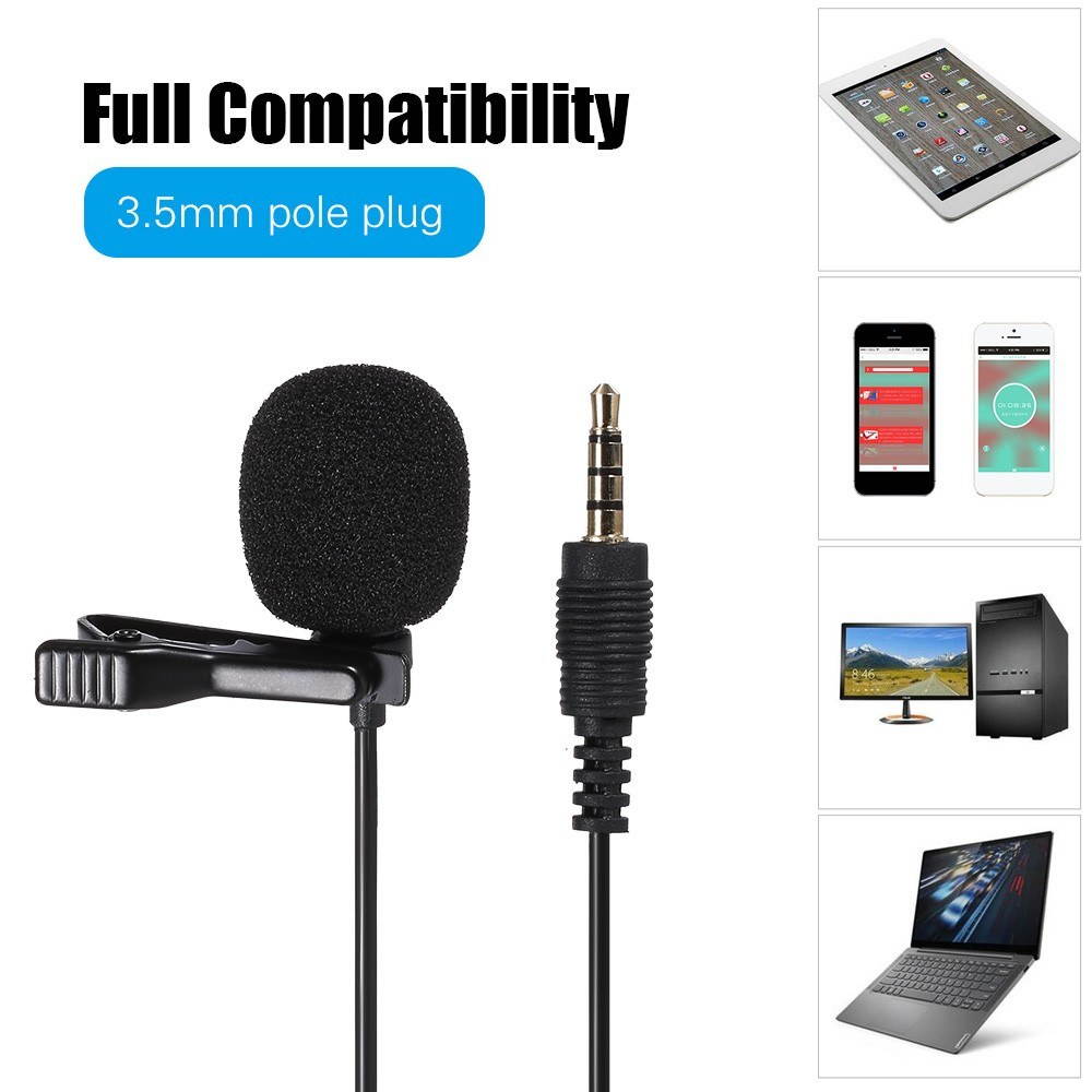 GL-119 3.5AUX Lavalier Microphone Omni Directional Condenser Microphone Superb Sound for Audio and Video Recording Black