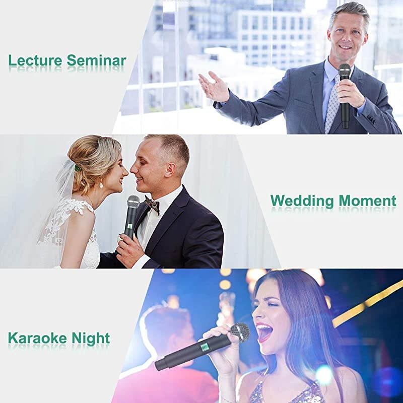 Wireless Microphone System,  4-Channel UHF Cordless Mic Set with Handheld/Lapel/Headset/Bodypack, Rugged Metal Build, Fixed Frequency, Long Range, Ideal for Church,Karaoke,Events(PTU-5000B)