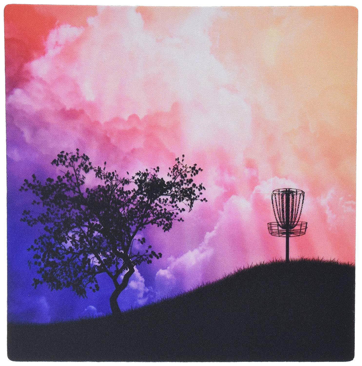 3dRose LLC Basket on a Hill Silhouette of a Frisbee Disc Golf Basket with Chain on Colorful Hill Pattern Mouse Pad (mp_23727_1)